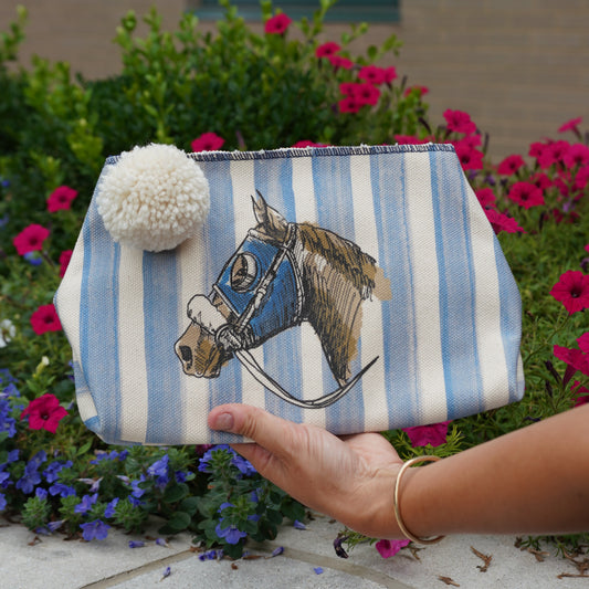 House of Henry Godolphin Blue Striped Clark Cosmetic
